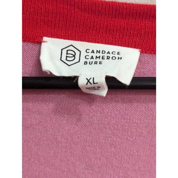 Pink v-neck varsity style cardigan pink w/red trim by Candace Cameron Brue, XL - Picture 2 of 8
